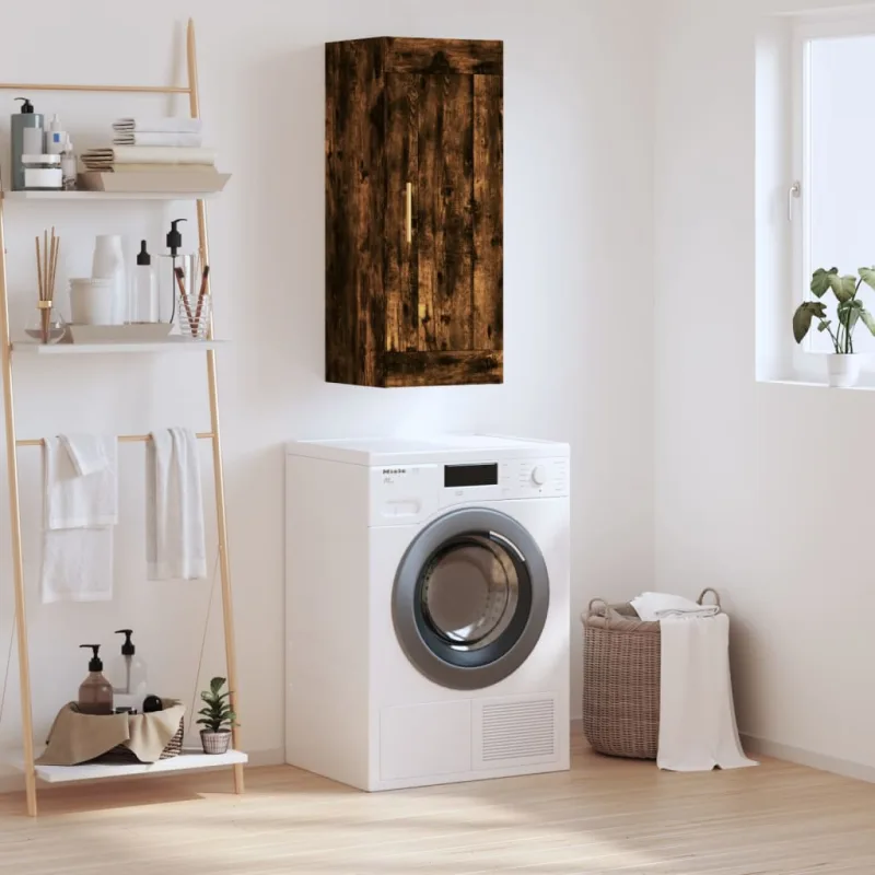 Vidaxl armario de pared madera ingeniería roble ahumado 34,5x34x90 cm