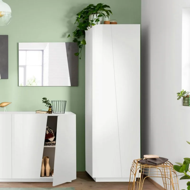 Armario multiusos de diseño moderno, blanco y brillante con 2 puertas y 6 estantes vega space