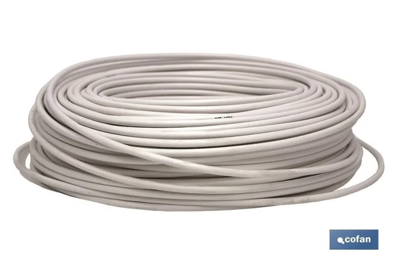 Rollo de cable de antena tv coaxial | 75 ohm | color blanco | longitud 100 metros