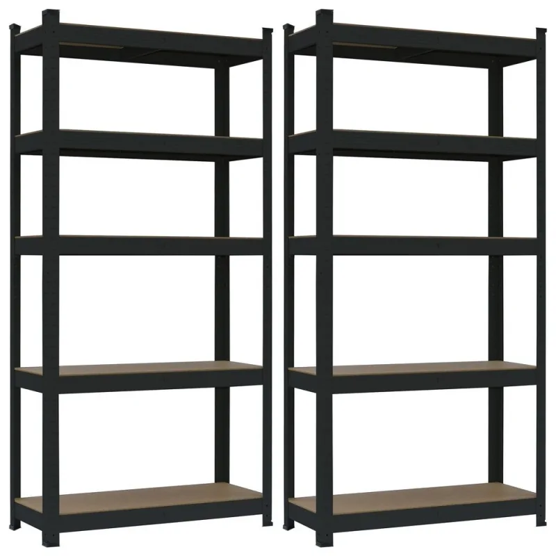 Estantes metálicos negros, 150 x 75 x 30 cm, juego de 2