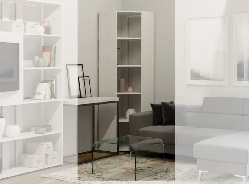 Librería esquinera de 5 niveles de fresno blanco kalo a l 60 cm