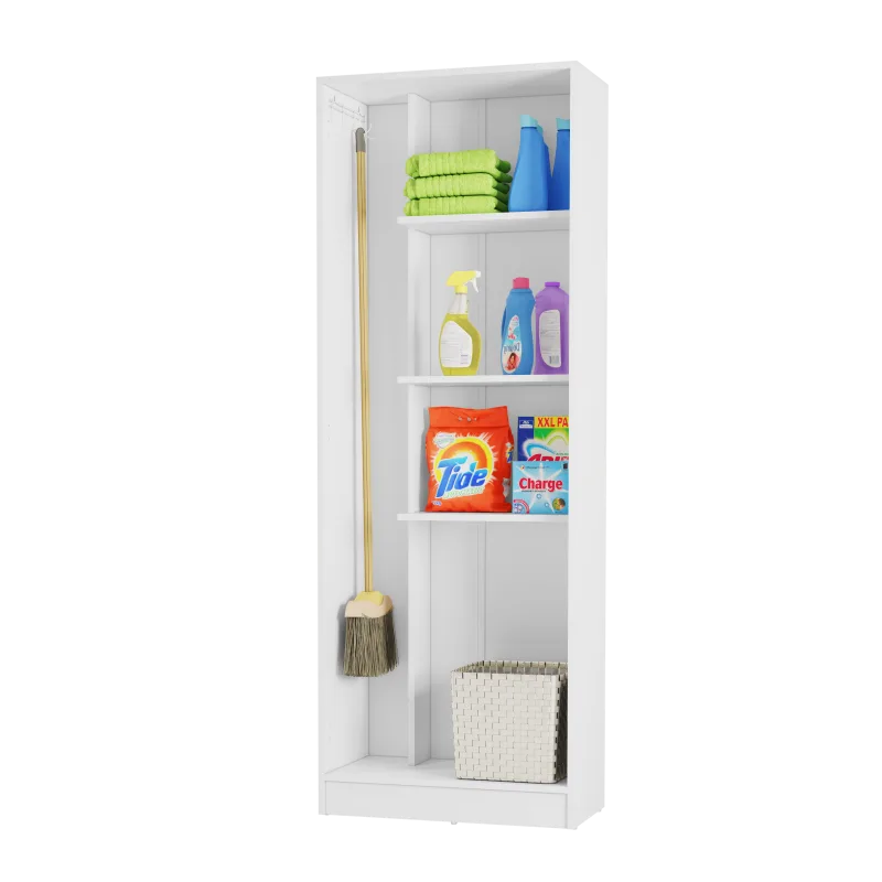 Armario auxiliar multiusos alto con 2 puertas abatibles y 4 espacios interiores en color blanco mate 61x170 cm