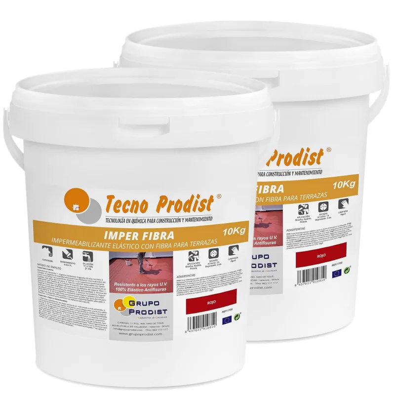 Imper fibra de tecno prodist - pintura terrazas impermeabilizante y elástica con fibras incorporadas - gran cubrición rojo 10+10 kg