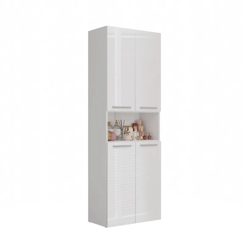 Mueble de baño, 174 x 30 x 60 cm, blanco mate / blanco brillante