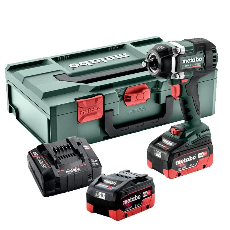 Destornillador de impacto metabo ssw 18 ltx 800 bl - 2 baterías 5,5 ah + cargador - 602403660