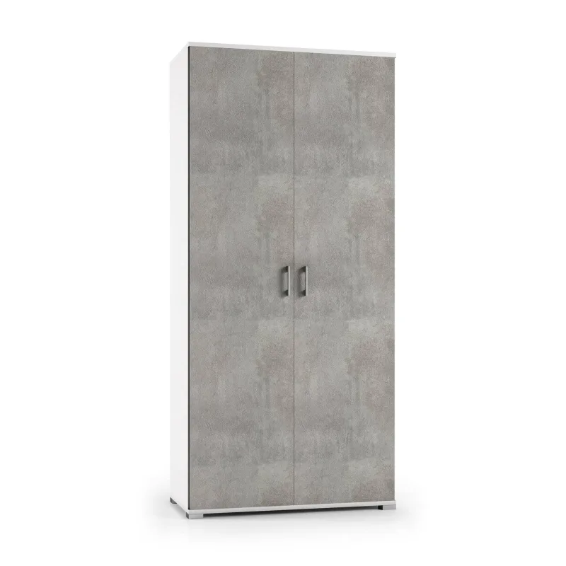 Armario multiuso 2 puertas hecho en italia, 4 estantes apertura batiente, 2 puertas, 90x195h cm gris cemento - aliosha