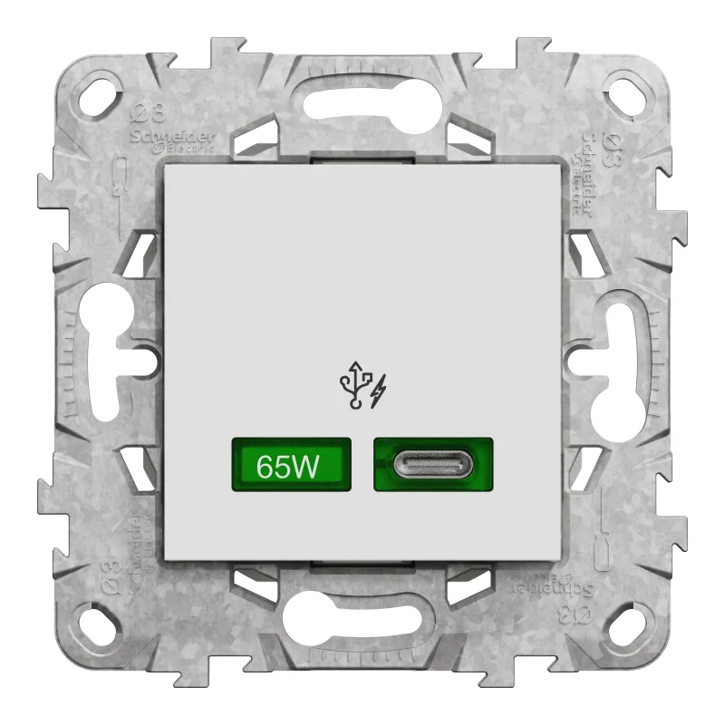 Enchufe 2 usb c 65w carga rápida schneider new unica blanco