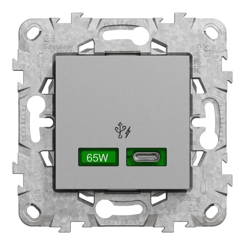 Enchufe 2 usb c 65w carga rápida schneider new unica aluminio