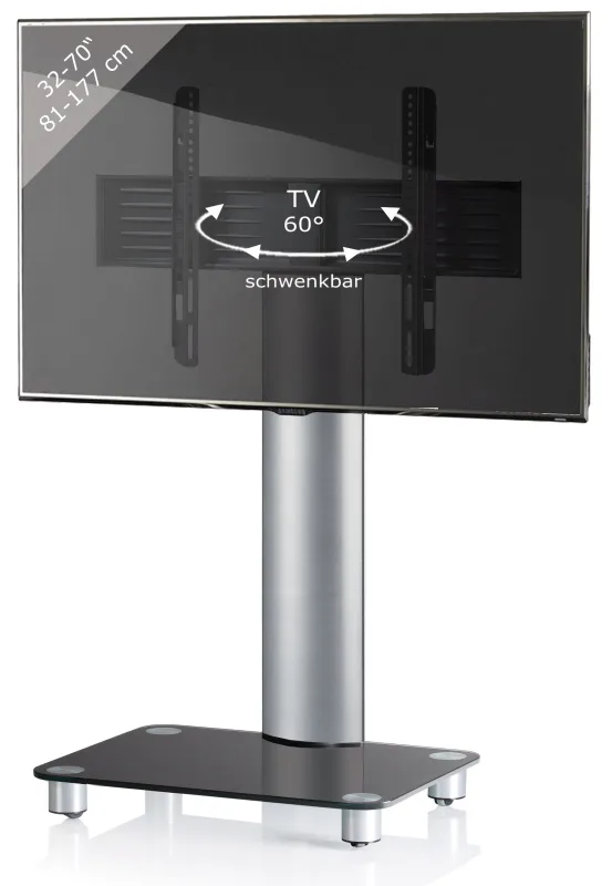 Vcm pies de soporte de tv tosal vidrio negro h. 100 x b. 60 x t. x 44 cm