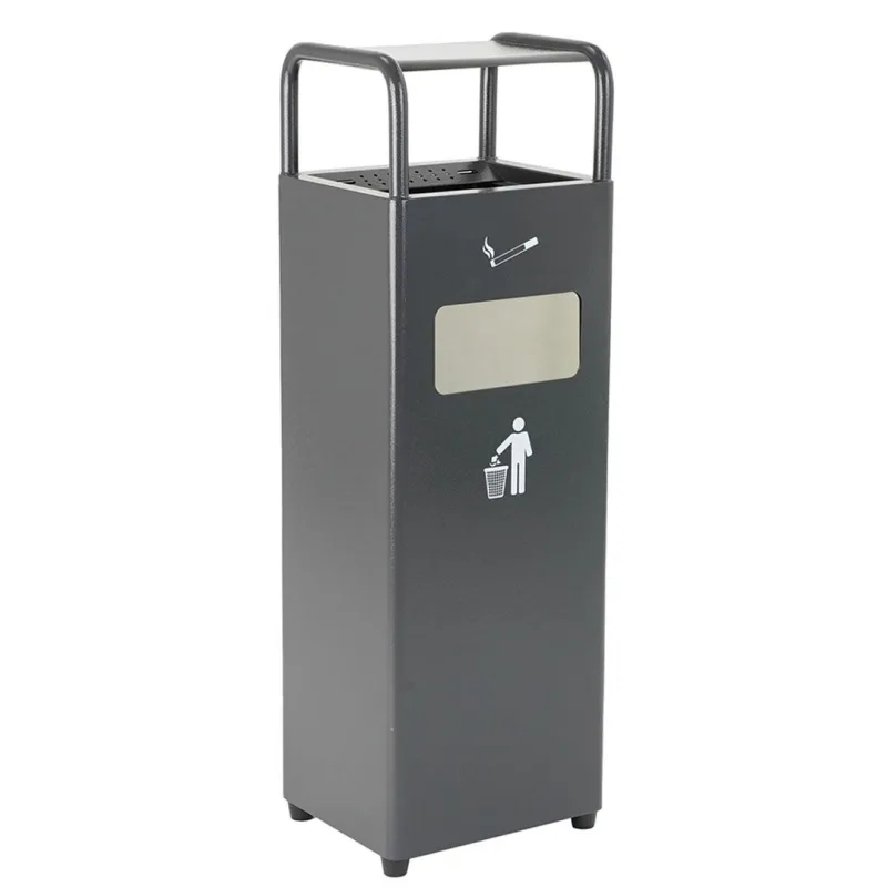Danieli store | cenicero de pie para exteriores con papelera integrada | cenicero en metal gris con cubierta superior y patas antideslizantes