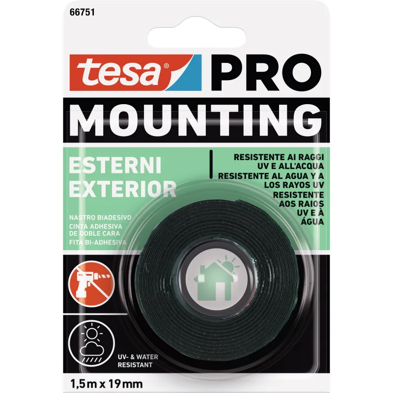 Cinta doble cara tesa mounting pro exterior - 12 piezas 19mm x 1.5m