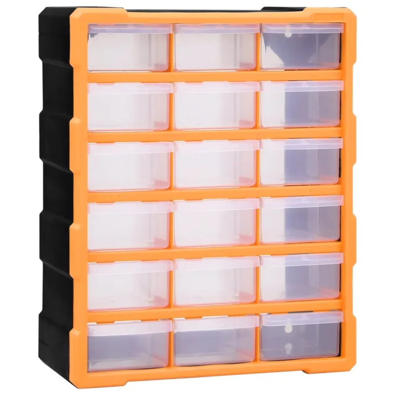 Organizador multicajones con 18 cajones centrales 38x16x47 cm