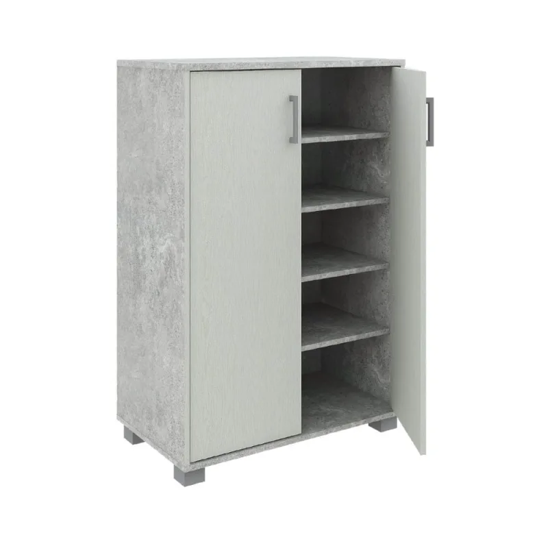 Mueble multiusos 2 puertas 5 estantes mueble zapatero de madera mdf ahorro de espacio, diseño moderno, blanco cemento 60x35x90 cm - zik