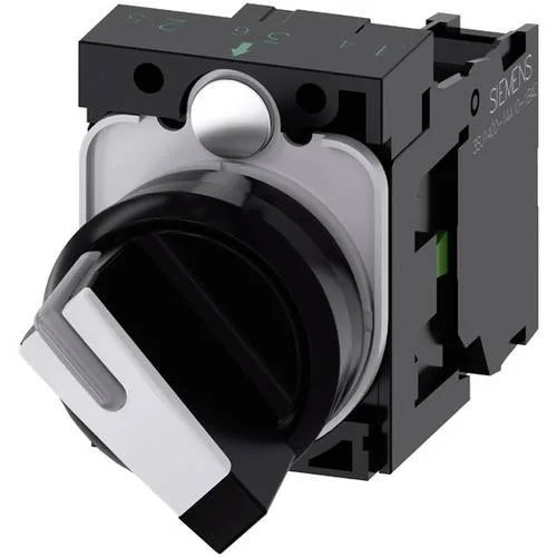 Selector, iluminado, 22 mm, redondo, plástico, blanco, selector, corto, 2 posiciones de conmutación oi, encaje a presión, 10:30h/13:30h, con soporte,