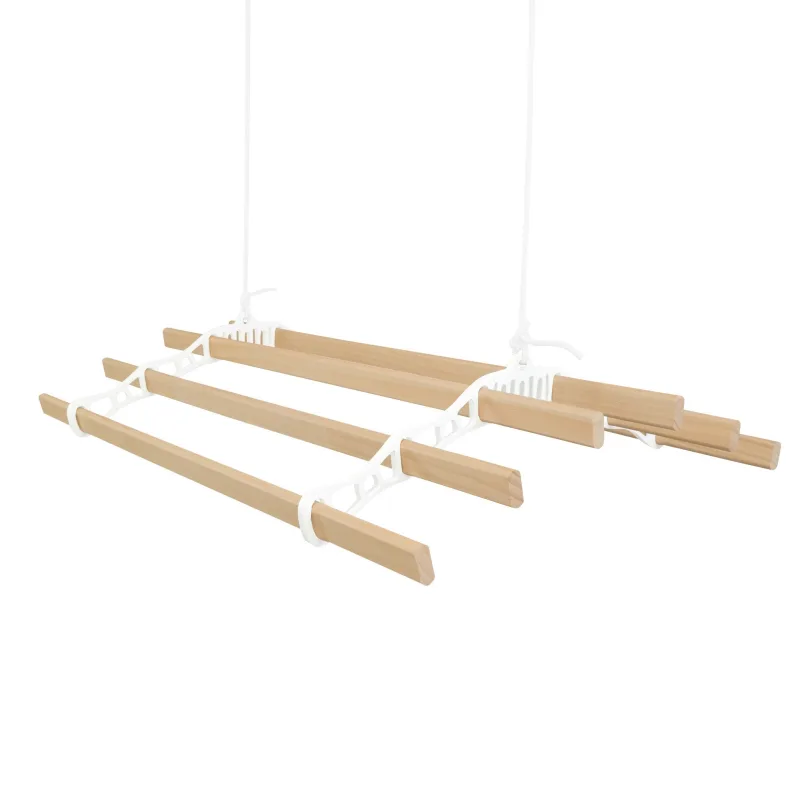 Tendedero de techo con sistema de poleas en blanco 6 listones de madera 0.9m | capacidad de peso de 30 kg | kit fijación