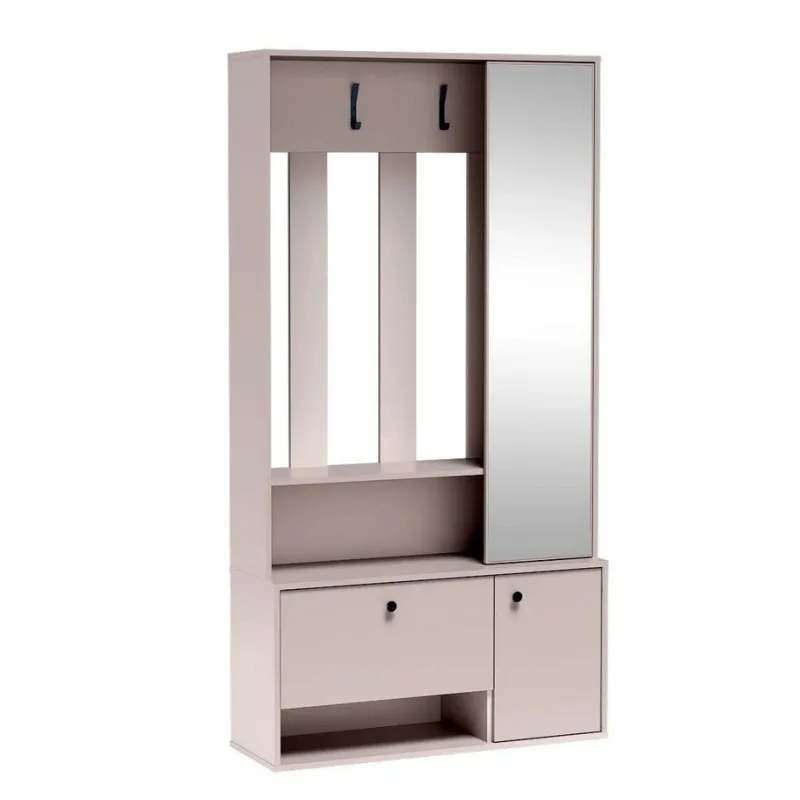 Armario recibidor de diseño color cachemira con espejo y percheros metálicos macao