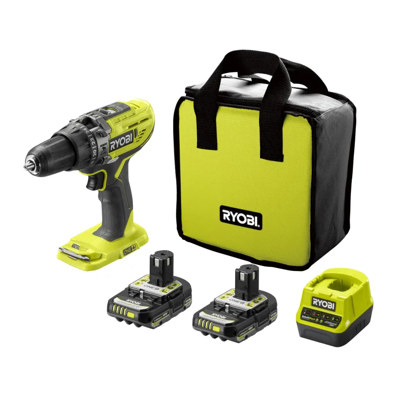 Taladro percutor a batería ryobi 18v - 2 baterias - punta de atornillar doble, bolsa de transporte - r18pd3-220s