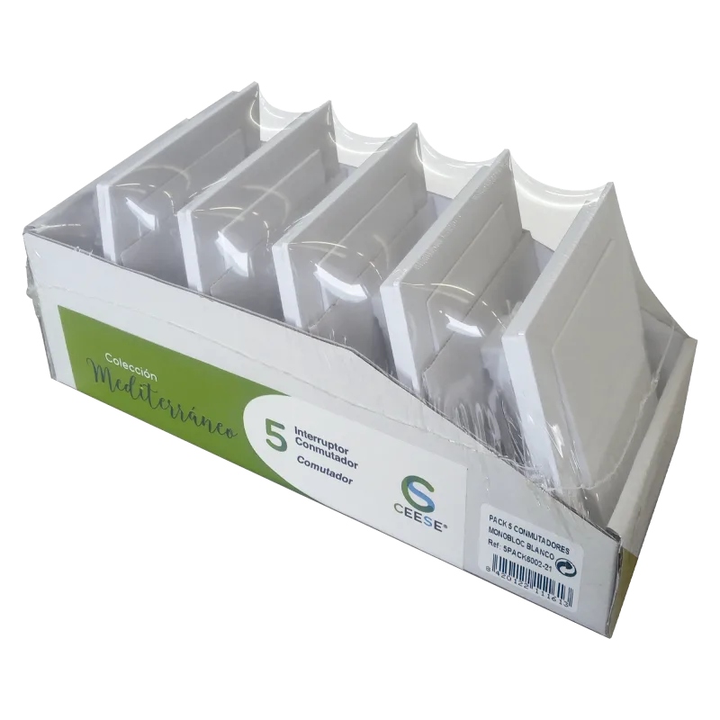 Pack de 5 enchufes + marco ceese mediterráneo blanco