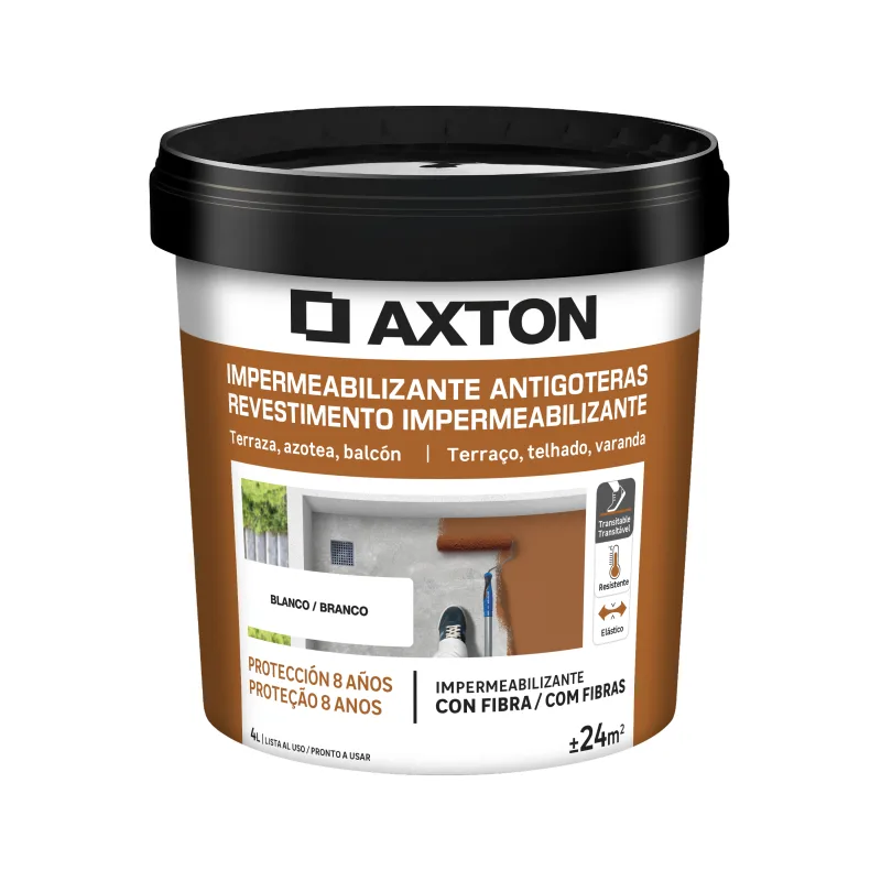 Pintura impermeabilizante exterior axton color blanco para fachadas, tejados, terrazas de hormigón, piedra 4l. acrílico. protege y decora el tejado.