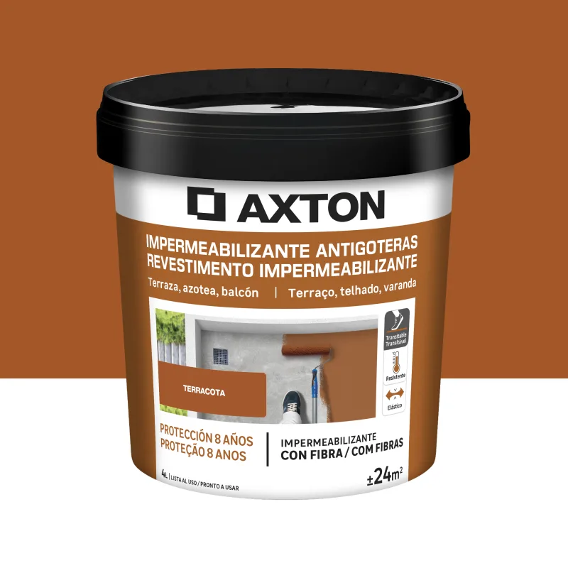 Pintura impermeabilizante exterior axton color terracota para tejados, terrazas de hormigón, piedra 4l. acrílico. proteger y decorar el tejado.