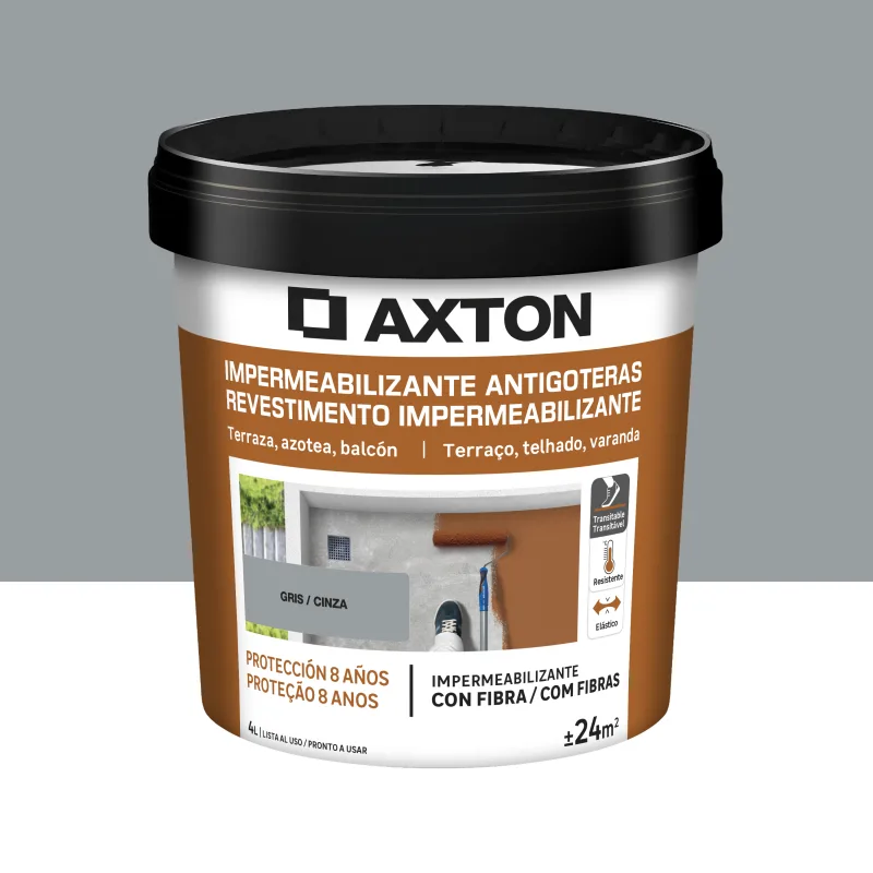 Pintura impermeabilizante exterior axton color gris para fachadas, tejados, terrazas de hormigón, piedra 4l. acrílico. protege y decora el tejado.