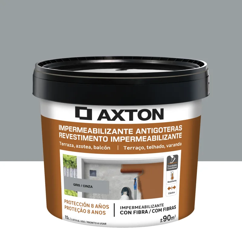 Pintura impermeabilizante exterior axton color gris para fachadas, tejados, terrazas de hormigón, piedra 15l. acrílico. protege y decora el tejado.