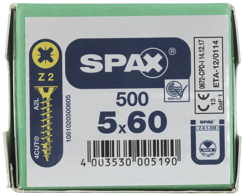 500 tornillo para madera spax pozidriv con cabeza plana, ø 5 x l. 60 mm