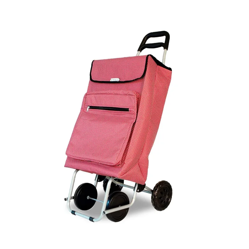 Amig - carro de la compra de 4 ruedas | bolsillo exterior para congelados | carga máxima 15kg | capacidad de 48 litros | 22x40x106 cm | rojo con lunar