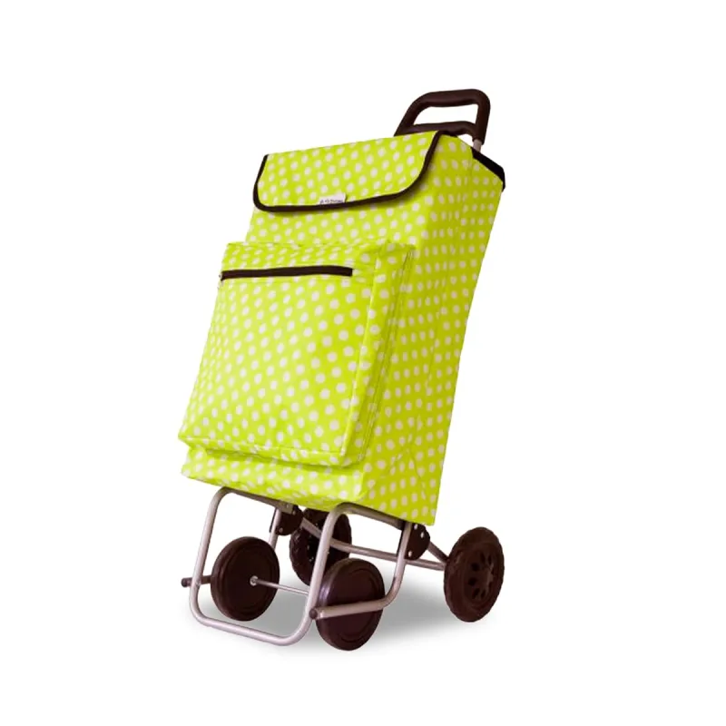 Amig - carro de la compra de 4 ruedas | bolsillo exterior para congelados | carga máxima 15kg | capacidad de 48 litros | 22x40x106 cm | verde con luna