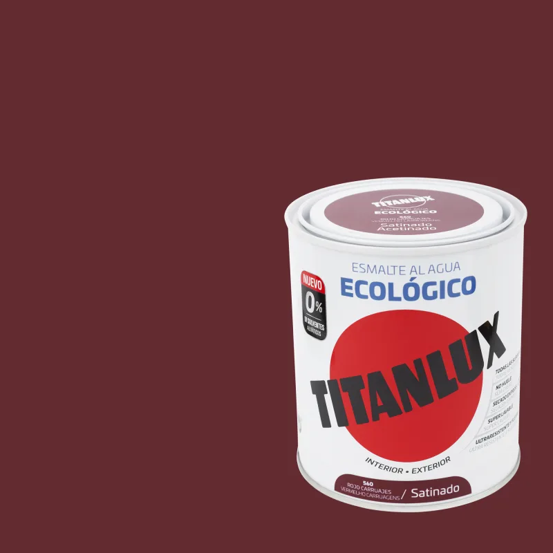 Esmalte de interior ecológico titanlux color rojo carruaje satinado 750ml para puertas, ventanas, radiadores y muebles