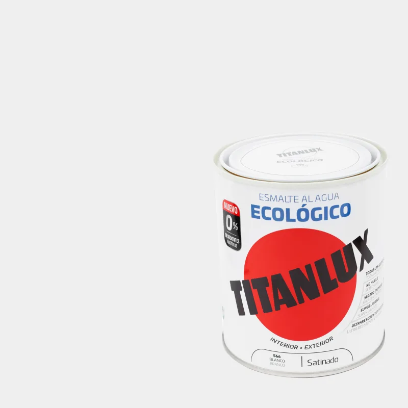 Esmalte de interior ecológico titanlux color blanco satinado 750ml para puertas, ventanas, radiadores y muebles
