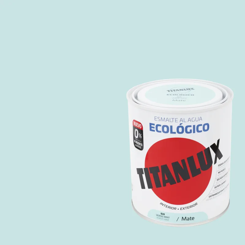 Esmalte de interior ecológico titanlux color verde mint mate 750ml para puertas, ventanas, radiadores y muebles