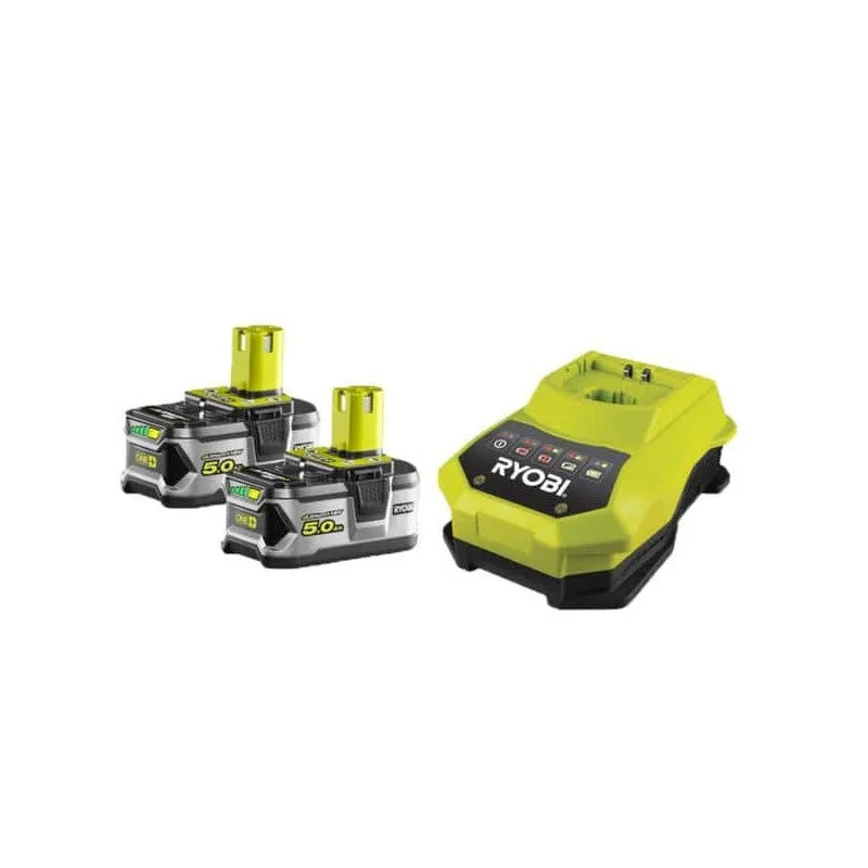 Pack 2 baterías litio+ 18v - 5,0 ah y 1 cargador rápido 2,0 a - ryobi - rc18120-250