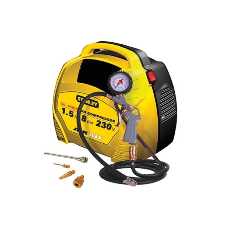 Stanley kit compresseur, compresseur d'air sans huile, portatif, modèle valise, 1.5 ch, 8 bar, sans cuve, incl. 6 accessoires