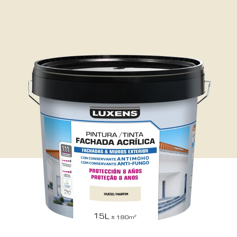 Pintura exterior color blanco para hormigón, fachada luxens mate 15l base agua antigoteo