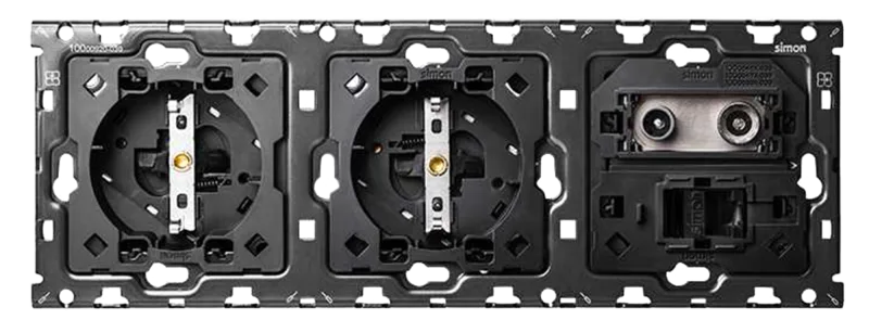 Kit 2 enchufes + toma tv + red + bastidor triple simon 100