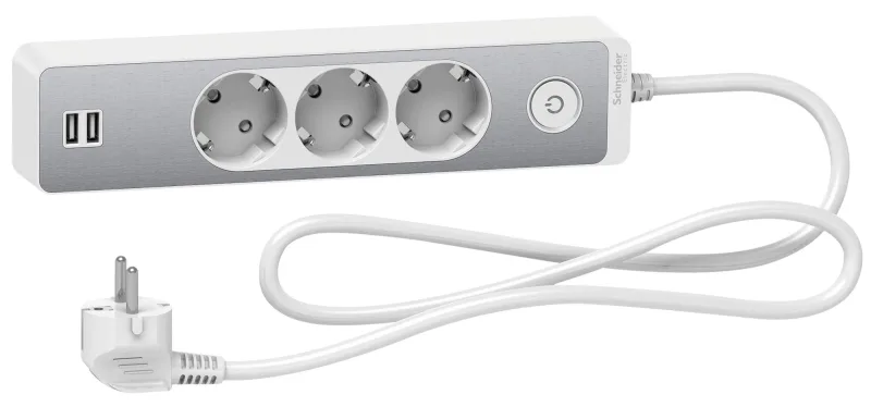 Base múltiple de 3 enchufes schneider 2xusb blanco/aluminio