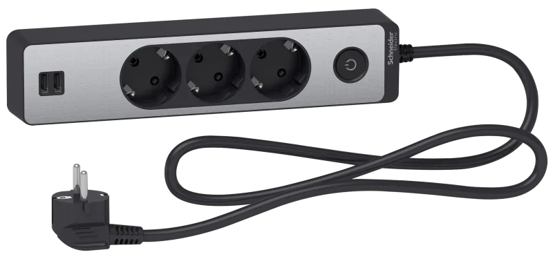Base múltiple de 3 enchufes schneider 2xusb negro/aluminio