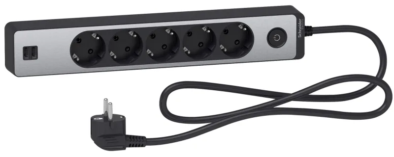 Base múltiple de 5 enchufes schneider 2xusb negro/aluminio