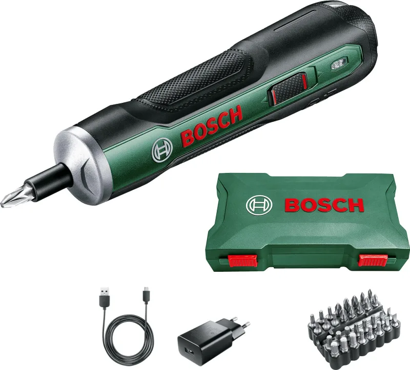 Atornillador a batería bosch 3.6v - sin batería - set de 32 puntas de atornillar y cargador micro usb - 0.603.9c6.000