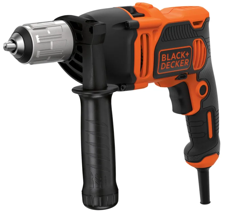 Taladro con cable black + decker 850w con 6 brocas (3 brocas para madera de 4/6/8mm, 3 brocas para mampostería de 4/6/8mm) empuñadura lateral y maletín y tope de profundidad