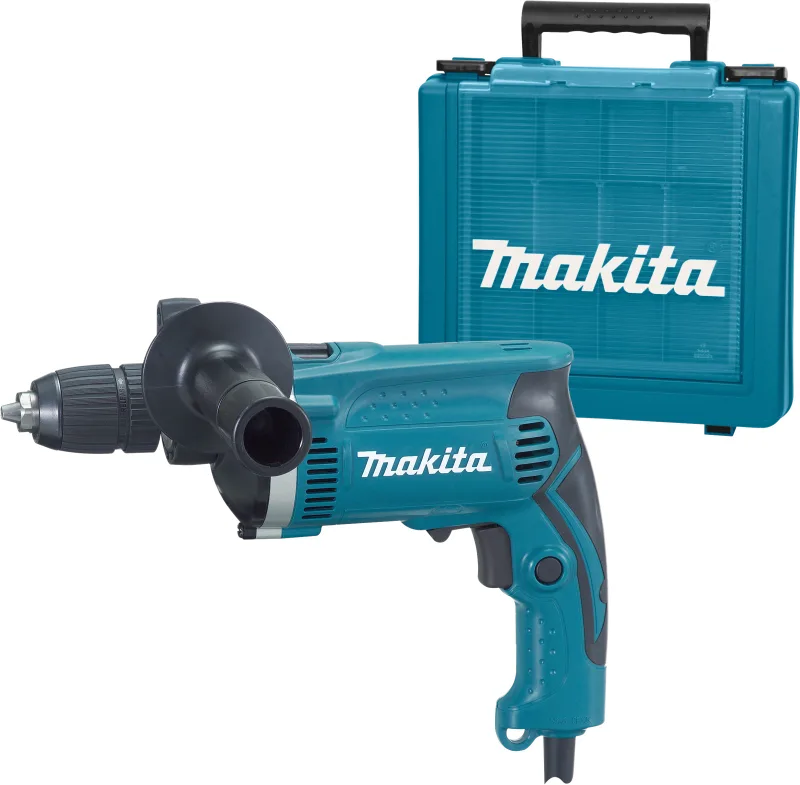 Taladro con cable makita de 710 w con empuñadura auxiliar y maletín pvc.