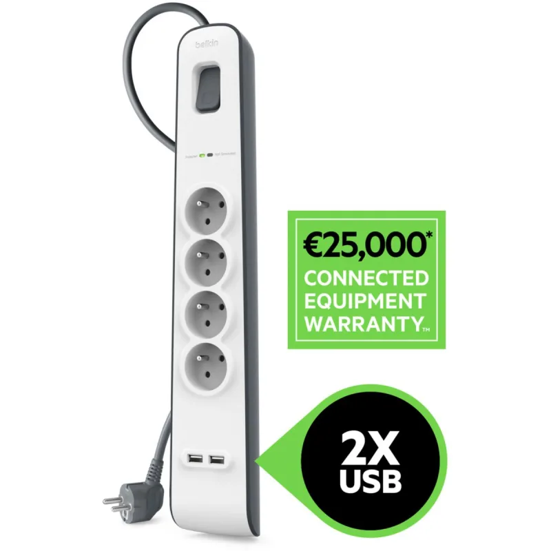 Belkin bsv401ca2m protector contra sobretensiones negro, blanco 4 salidas ac 2 m