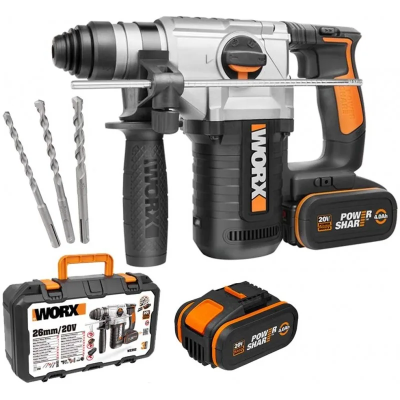 Taladro percutor - martillo demoledor 2 baterías 20 v/4 ah worx wx392