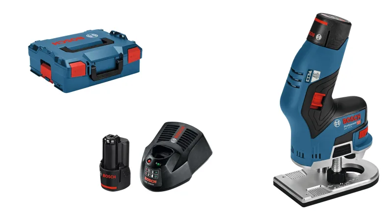 Fresadora de cantos bosch professional gkf 12v-8 con 2 baterías de 12 v y 3,0 ah