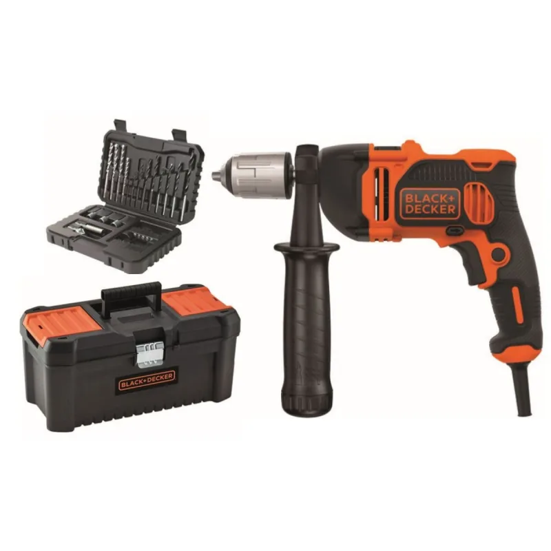 Taladro de impacto 850w + 32 accesorios guía de profundidad black+decker beh850ka32-qs