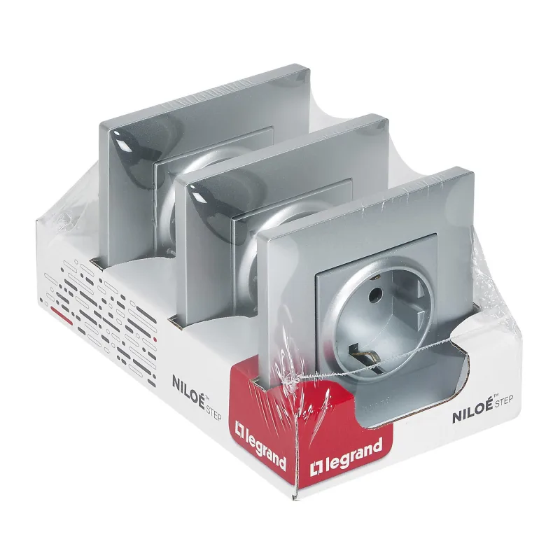 Pack de 3 enchufes legrand niloé step aluminio
