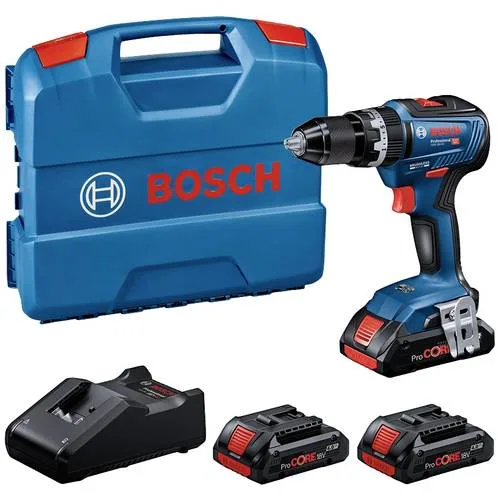 Bosch professional taladro percutor inalámbrico gsb 18v-55 professional, 18 voltios, taladro percutor azul/negro, 3x batería pro