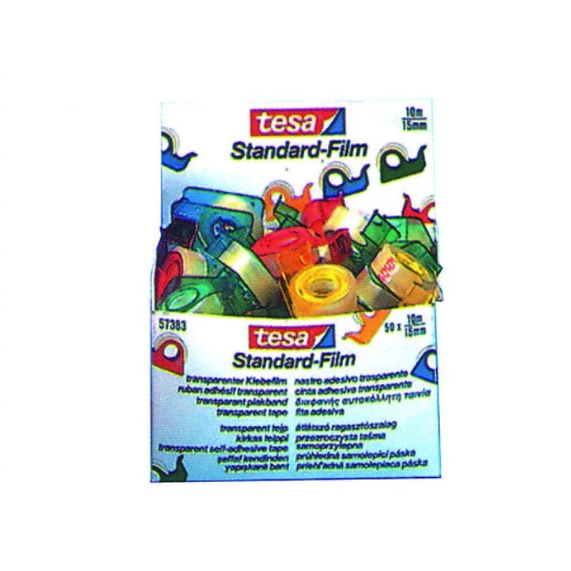 Cinta adhesiva tesa standard 10 mt x 15 mm con dispensador (pack de 100 uds.)