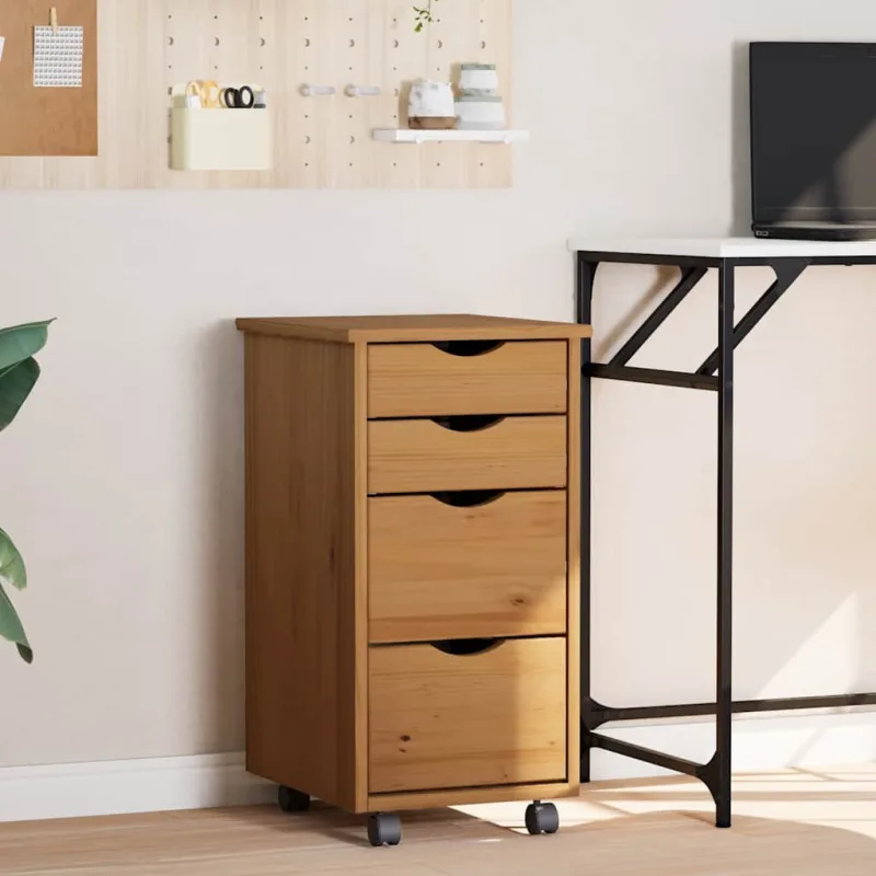 Cajonera con ruedas moss madera maciza pino marrón miel vidaxl